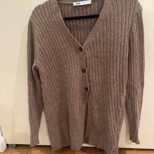 Zara brown button up v neck cardigan sweater - size medium